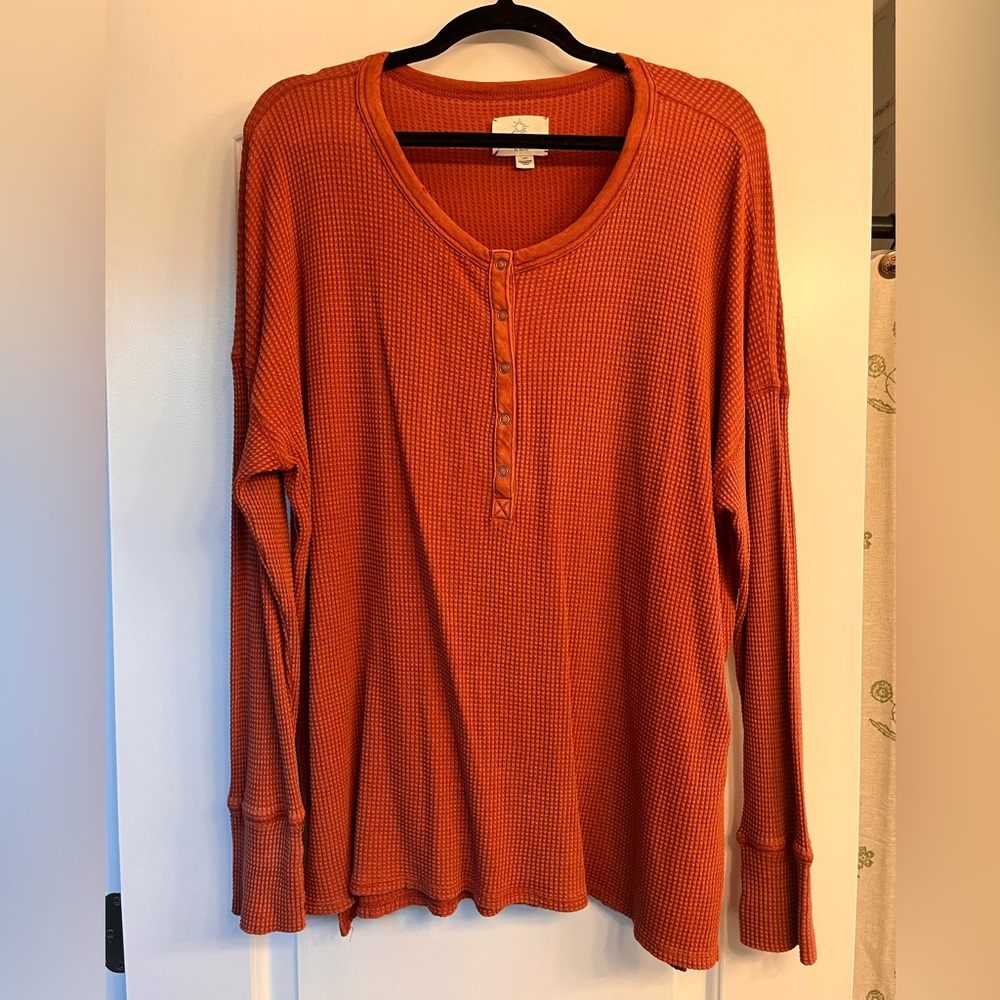 Aerie Burnt Orange Waffle Knit Long Sleeve Top